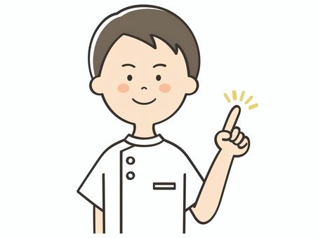 指差しする男性看護士 指差しする男性看護士 笑顔,ポイント,指差し,説明,教える,解説,アドバイス,重要,強調,提案のイラスト素材