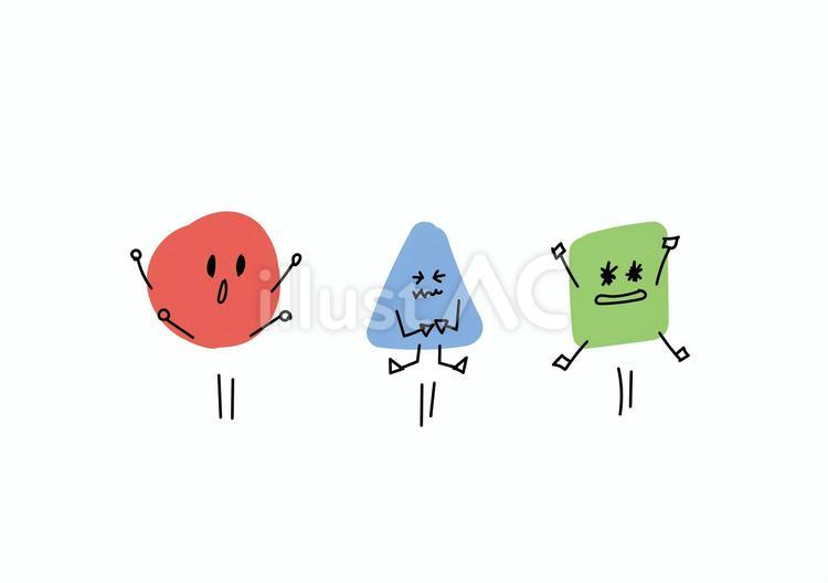 びっくりする丸と三角と四角 びっくり,驚く,リアクションのイラスト素材