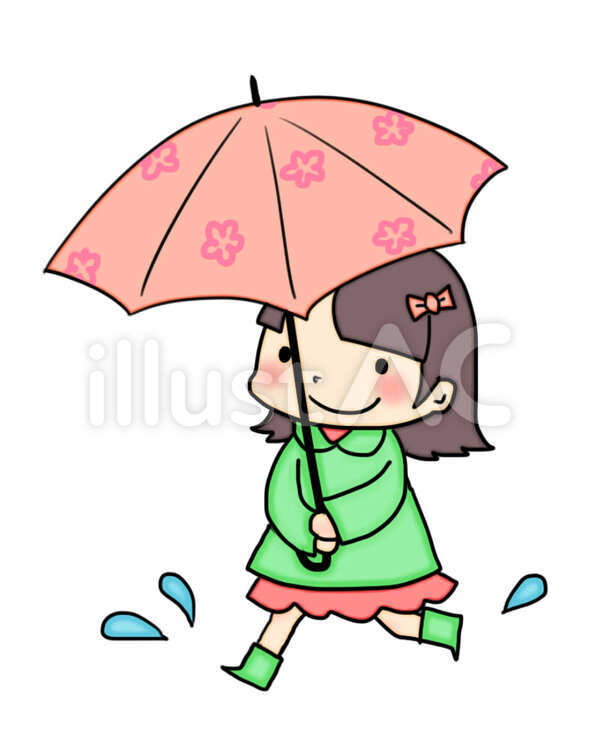 雨の日の女の子 雨,傘,女の子のイラスト素材