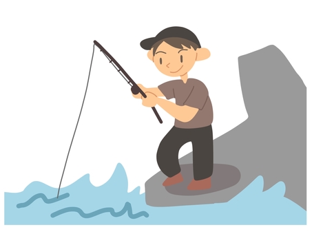 テトラポット上で釣りをする男性 テトラポット上で釣りをする男性 釣り,魚釣り,フィッシング,テトラポッド,海,消波ブロック,男性,男のイラスト素材