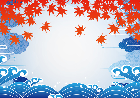 和風の海と秋の紅葉の背景素材