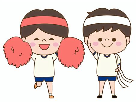 学校行事人物イラスト＜運動会・応援団＞ 運動会,体育祭,体操服,応援,応援団,団長,学校,学生,小学校,中学校のイラスト素材