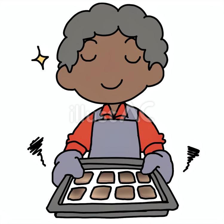 ドヤ顔でクッキーを失敗するアフロ男性 アフロ,男性,クッキーのイラスト素材