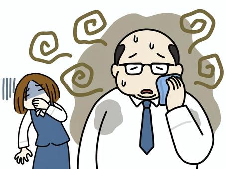 上司のニオイに気分が悪くなる女性 スメルハラスメント,会社員,オフィス,職場,上司,ニオイ,スメハラ,臭い,中年,中年男性のイラスト素材