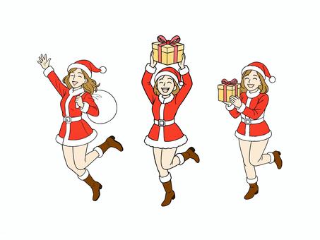 クリスマスの服を着た女性イラストセット