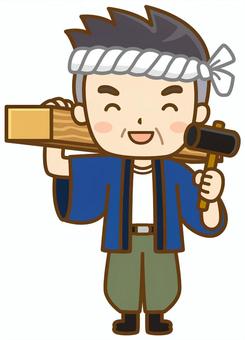 棟梁(全身図) 大工,棟梁,親方,建築業,建築,建設,土木業,土木,仕事,男性のイラスト素材