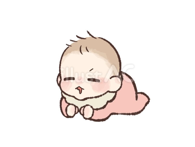 キリッとうつぶせする細目の赤ちゃん 赤ちゃん,うつぶせ,寝返りのイラスト素材