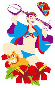 紅型女子 舞踊,女性,ポップ,シンプル,かわいい,王族,紅型,琉球王国,伝統衣装,琉球のイラスト素材