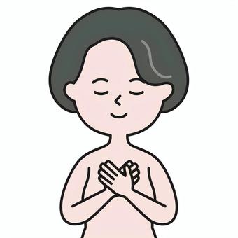 胸に手 上半身 胸両手裸 GBW 女性,想い,感じる,願う,手をあてる,胸,ハート,両手,心,心臓のイラスト素材