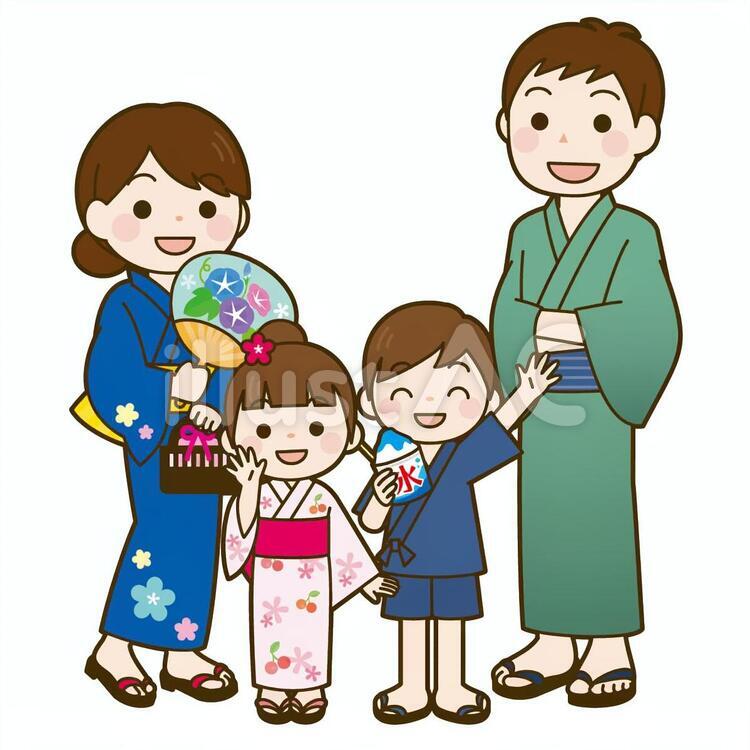 浴衣を着た家族 祭り,夏祭り,夏のイラスト素材
