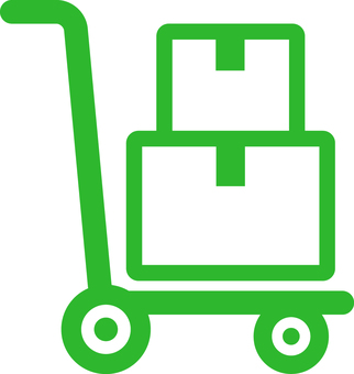 ピクトグラムの緑の台車です。 ピクトグラム,台車,シンプル,キャリー,カート,運搬,荷物,キャスター,移動,物流のイラスト素材