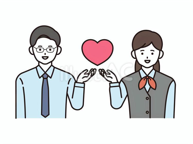 ハートと事務員の男女（カラー）2 ビジネス,事務員,ハートのイラスト素材