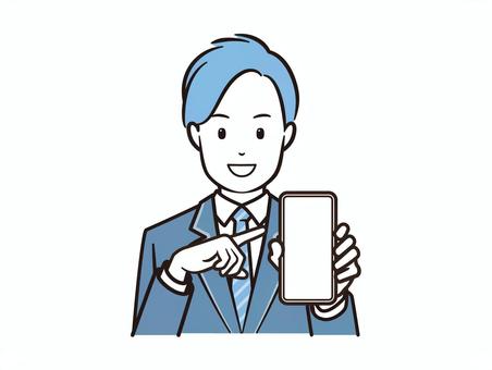 スマホを指差す笑顔のブレザー男子学生 スマホ,スマートフォン,学生,高校生,生徒,男子学生,男子,男性,携帯電話,モバイルのイラスト素材