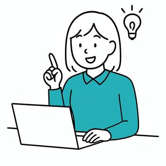 PCで作業している女性（ひらめき）