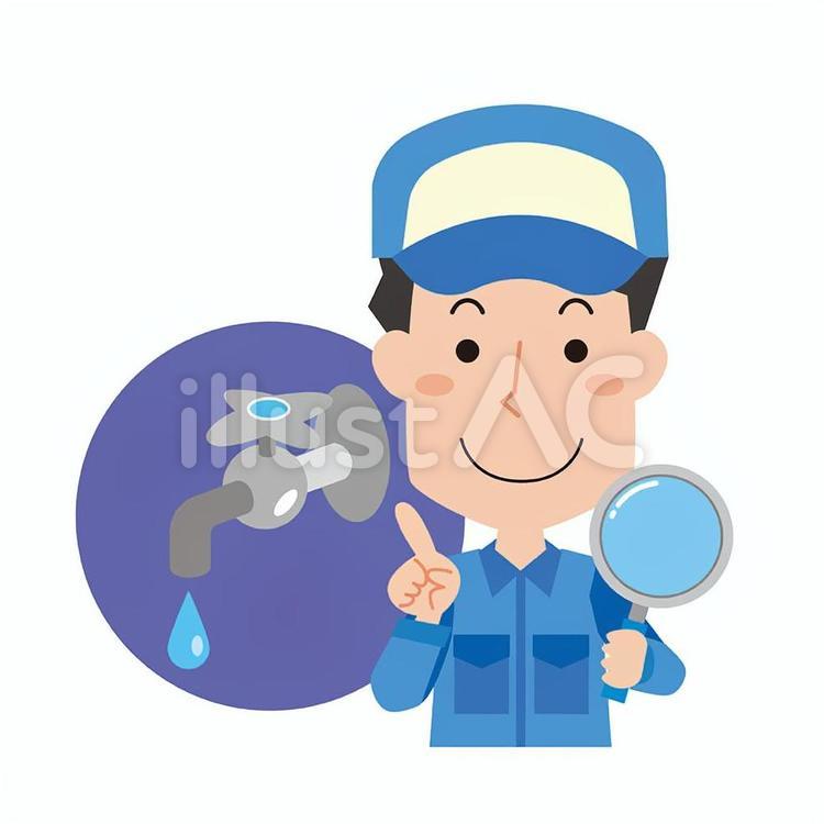 蛇口からの水漏れを調査する男性作業員 水道,水漏れ,調査のイラスト素材