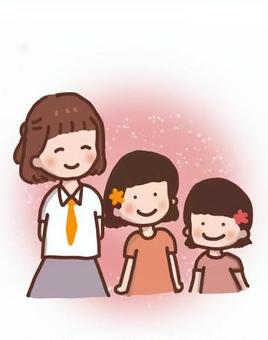 ３人のかわいい女の子（姉妹） 長女,次女,末っ子,仲良し,友達,三姉妹,シスター,きょうだい,姉妹,女の子のイラスト素材