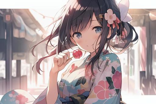 浴衣姿のかわいいアニメ調の少女 浴衣姿のかわいいアニメ調の少女 浴衣,女の子,かわいいのイラスト素材