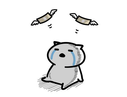 お金が飛んでいって泣く可愛いねこイラスト 泣く,涙,お金,出費,落ち込む,金欠,ねこ,赤字,かわいい,ゆるいのイラスト素材