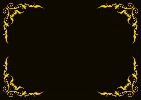 金のエレガンスフレーム202510黒背景 エレガント,フレーム,飾り枠,クラシック,デコレーション,イラスト,手描き,水彩,ゴールド,葉のイラスト素材