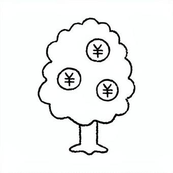 手描きのお金のなる木_円_白黒 お金,木,アイコン,資産運用,投資,貯金,節約,副業,金運,経済のイラスト素材