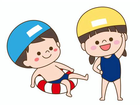 学校行事人物イラスト＜体育・プール＞ プール,水泳,スイミング,体育,授業,習い事,スクール水着,水着,水泳帽,海パンのイラスト素材