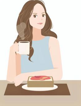 朝食を食べる女性
