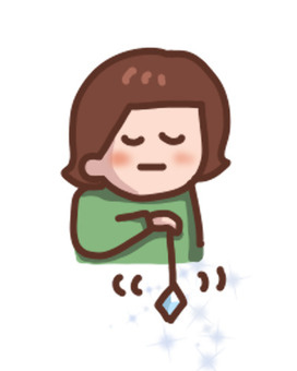 ダウジングで占いをする、女性 ダウジング,パワーストーン,占い,真剣,スピリチュアル,水脈,女の子,手描き,かわいい,フリーのイラスト素材