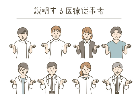 説明する医療従事者 医療,従事者,医師,看護師,薬剤師,白衣,ナース,人物,男性,女性のイラスト素材