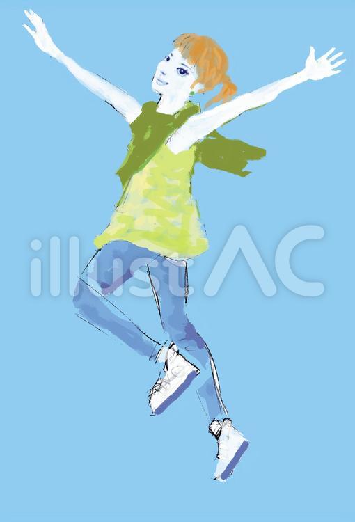 LADY ジーパン,ジャンプ,パンツのイラスト素材