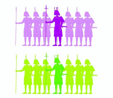 武士団のシルエット2色 武士団,シルエット,影,武士,侍,鎧武者,兵士,戦士,軍団,兵隊のイラスト素材
