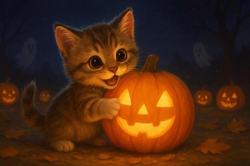 リアル風子猫とジャック・オーランタン 