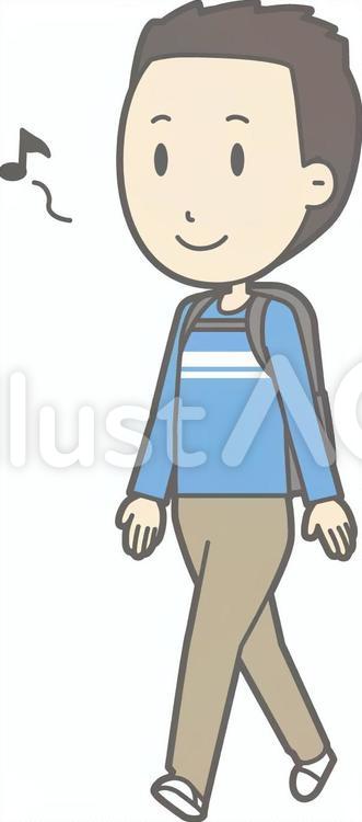 男性観光若者a-歩く-全身 男性観光若者a,シンプル,かわいいのイラスト素材