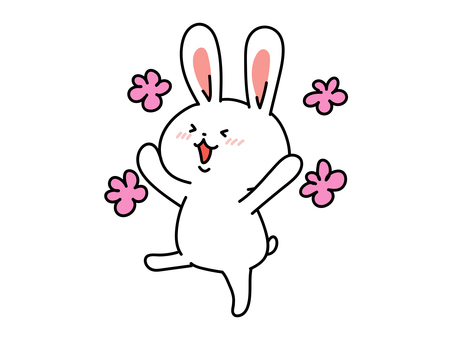 嬉しすぎて気持ちに花が咲くうさぎさん うさぎ,うれしい,楽しい,きゅん,喜び,歓喜,ゆかい,ときめく,ステキ,浮かれるのイラスト素材