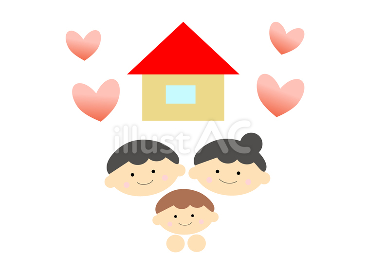家とかわいい家族のイラスト 家族,ママ,パパのイラスト素材
