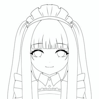 ハーフツインテールメイド・線画