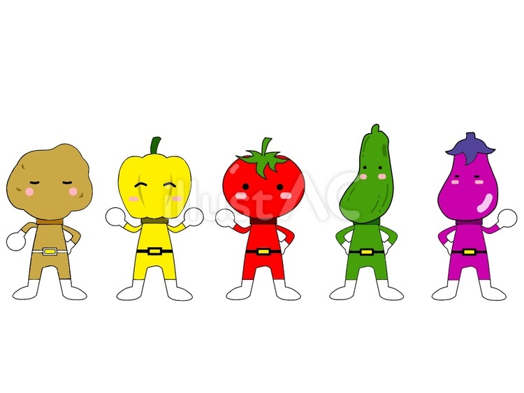 やさい戦隊１ 野菜,トマト,きゅうりのイラスト素材