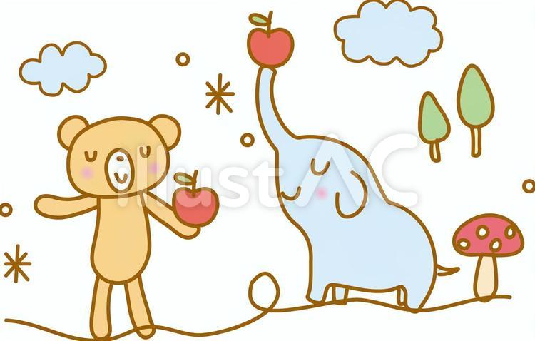 くま　ゾウ くま,ゾウ,リンゴのイラスト素材