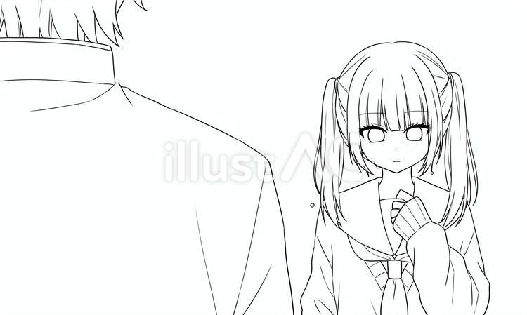 線画/女の子 線画,塗り絵,女の子のイラスト素材
