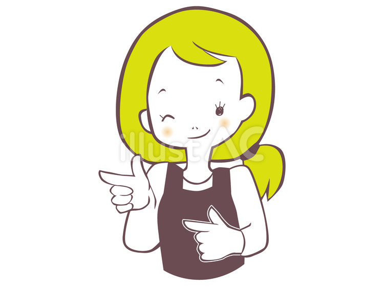 エプロン姿の女性が指をさしてウィンクする 指さし,指,女性のイラスト素材