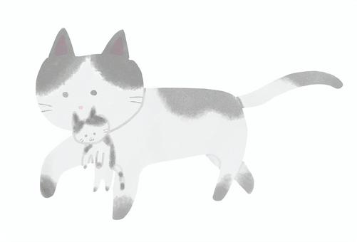 Illustration, cat, kitten, parent cat, 