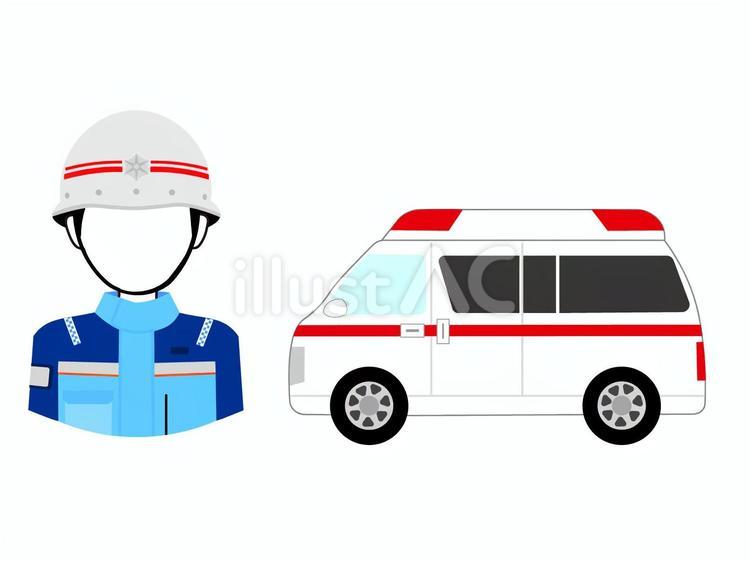 救急隊員と救急車 救急車,救急,隊員のイラスト素材