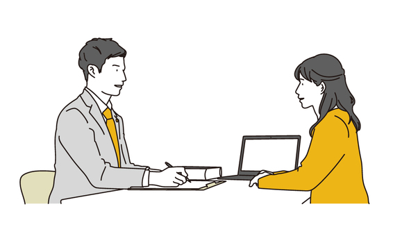 弁護士と相談をする女性のイラスト素材 弁護士,相談,会社員,法律,訴える,トラブル,話す,女性,犯罪,信頼のイラスト素材