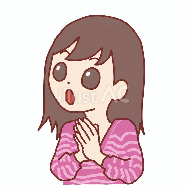納得した顔の女性のイラスト 人物,女性,両手のイラスト素材