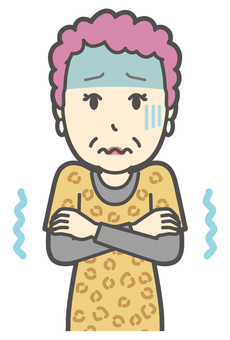  大阪のおばちゃん-112-バスト 寒い,おばちゃん,大阪,ヒョウ柄,おばはん,中年,女性,関西,派手,おばさんのイラスト素材