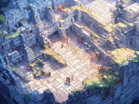 Aerial view of a game-style dungeon, JPG Aerial view of a game-style dungeon, dungeon, overlooking, path, JPG