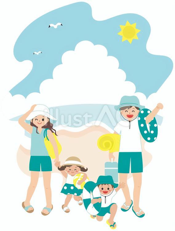 海を楽しむ４人家族　ブルー 家族,核家族,４人のイラスト素材