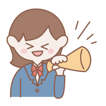 応援する女子高校生 hsl,デフォルメ,ほのぼの,やさしい色合い,淡色,女の子,勇気,学校,制服,チアのイラスト素材