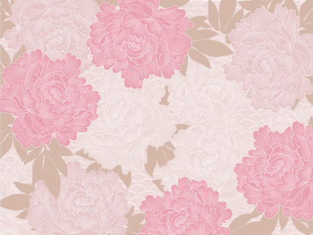 芍薬の和風の線画イラスト 花,フラワー,パターン,和風,和柄,芍薬,牡丹,フレーム,線画,ベクターのイラスト素材