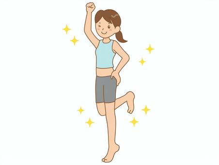 ダイエットのアフター  ダイエット,痩せる,スリム,減量,女性,成功,アフター,ボディメイク,ガッツポーズ,笑顔のイラスト素材