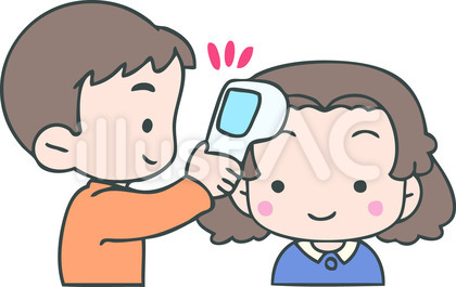 女の子を検温する男性